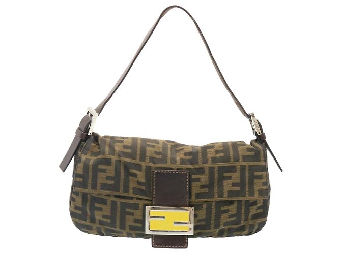 FENDI Zucca Canvas Borsa A Tracolla Mamma Baguette Nylon Marrone Nero Auth gt1859 - vista 13