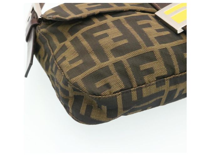 FENDI Zucca Canvas Borsa A Tracolla Mamma Baguette Nylon Marrone Nero Auth gt1859 - vista 14