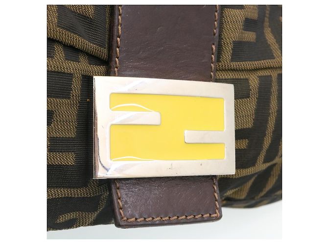 FENDI Zucca Canvas Borsa A Tracolla Mamma Baguette Nylon Marrone Nero Auth gt1859 - vista 17