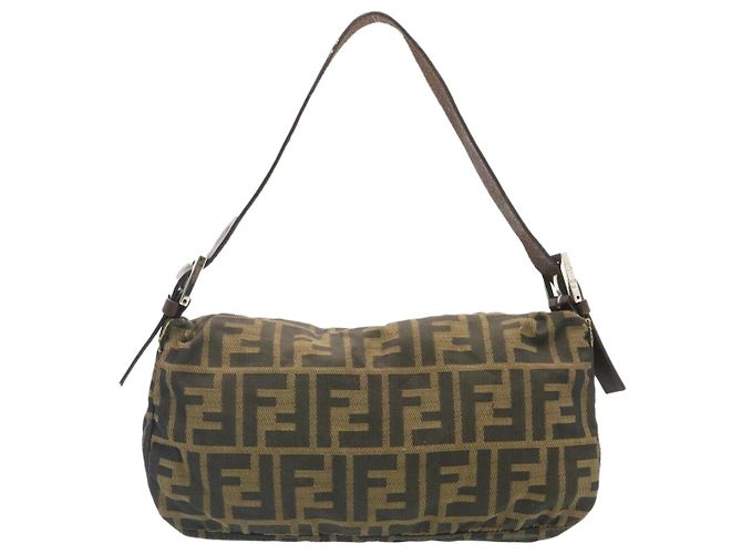 FENDI Zucca Canvas Borsa A Tracolla Mamma Baguette Nylon Marrone Nero Auth gt1859 - vista 2