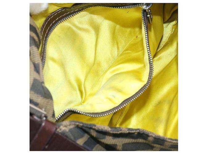 FENDI Zucca Canvas Borsa A Tracolla Mamma Baguette Nylon Marrone Nero Auth gt1859 - vista 21