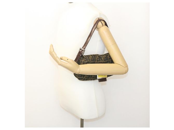 FENDI Zucca Canvas Borsa A Tracolla Mamma Baguette Nylon Marrone Nero Auth gt1859 - vista 22