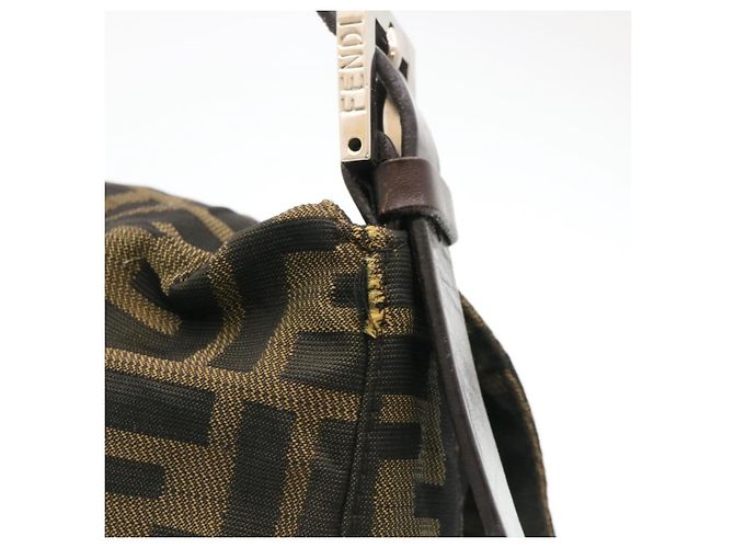 FENDI Zucca Canvas Borsa A Tracolla Mamma Baguette Nylon Marrone Nero Auth gt1859 - vista 6