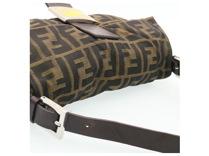 FENDI Zucca Canvas Borsa A Tracolla Mamma Baguette Nylon Marrone Nero Auth gt1859 - vista 7