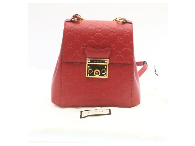 GUCCI Guccissima GG Padlock Backpack Leather Red Auth knn037 - view 12