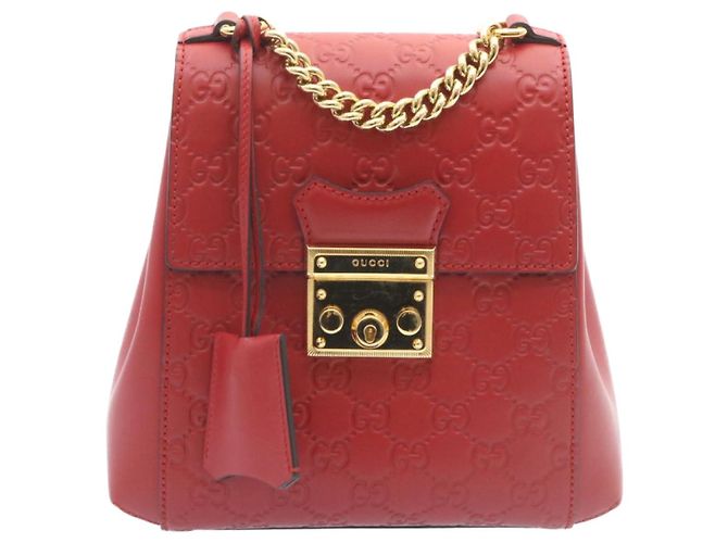 GUCCI Guccissima GG Padlock Backpack Leather Red Auth knn037 - view 13