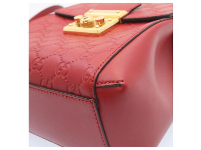 GUCCI Guccissima GG Padlock Backpack Leather Red Auth knn037 - view 14