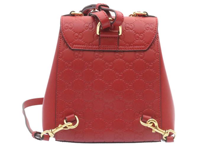 GUCCI Guccissima GG Padlock Backpack Leather Red Auth knn037 - view 2