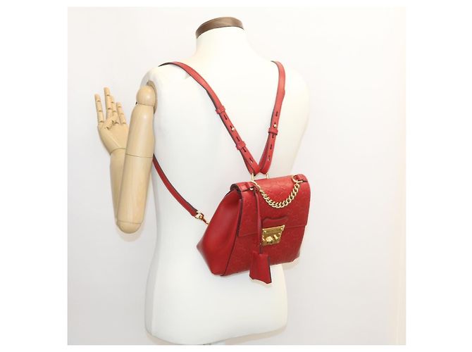 GUCCI Guccissima GG Padlock Backpack Leather Red Auth knn037 - view 20