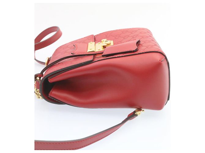 GUCCI Guccissima GG Padlock Backpack Leather Red Auth knn037 - view 3
