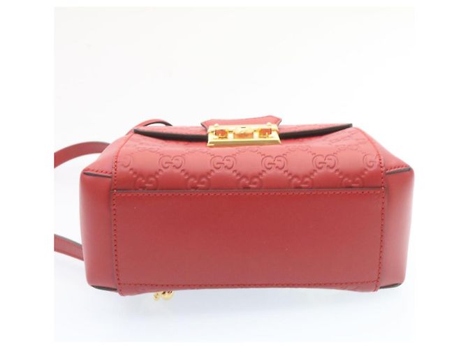 GUCCI Guccissima GG Padlock Backpack Leather Red Auth knn037 - view 5