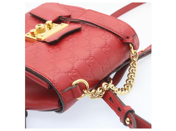 GUCCI Guccissima GG Padlock Backpack Leather Red Auth knn037 - view 6