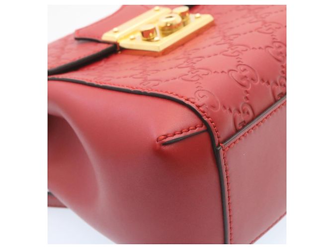 GUCCI Guccissima GG Padlock Backpack Leather Red Auth knn037 - view 8