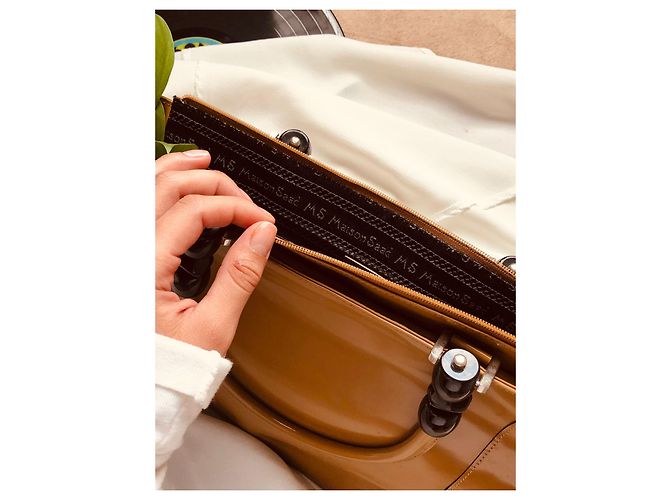 Autre Marque Maison Saad Handtasche aus Lackleder braun und schwarz - Ansicht 7