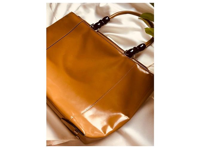 Autre Marque Maison Saad Handtasche aus Lackleder braun und schwarz - Ansicht 9
