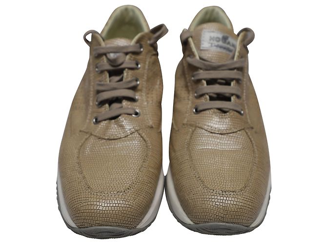 Hogan Interactive Croc Effect Sneakers aus beigem Leder - Ansicht 2