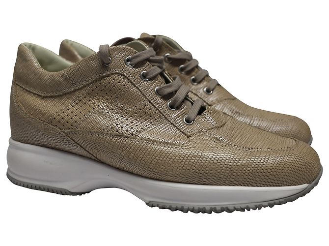 Hogan Interactive Croc Effect Sneakers aus beigem Leder - Ansicht 3