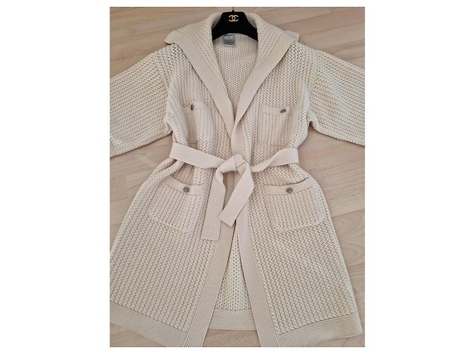 Abrigo de cashmere crema crudo con cinturón de CHANEL Blanco roto - vista 2