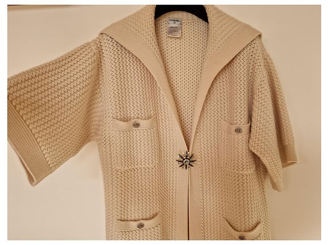 Abrigo de cashmere crema crudo con cinturón de CHANEL Blanco roto - vista 8