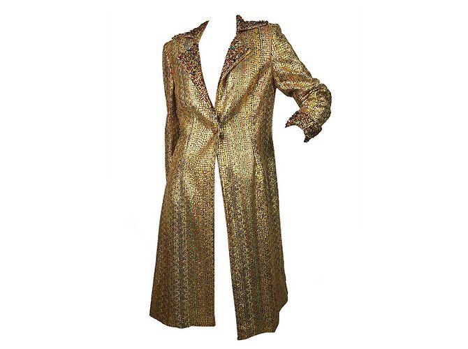 Ella Singh Multicolor Golden Shiny Beaded One Button Midi Coat size 38 Multiple colors - view 7
