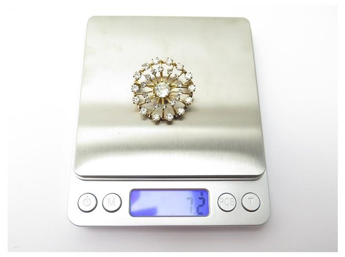 VINTAGE SET BURMA-BROSCHE + OHRRINGE GOLDENE METALL-STRASS-BOX-BROSCHE - Ansicht 8
