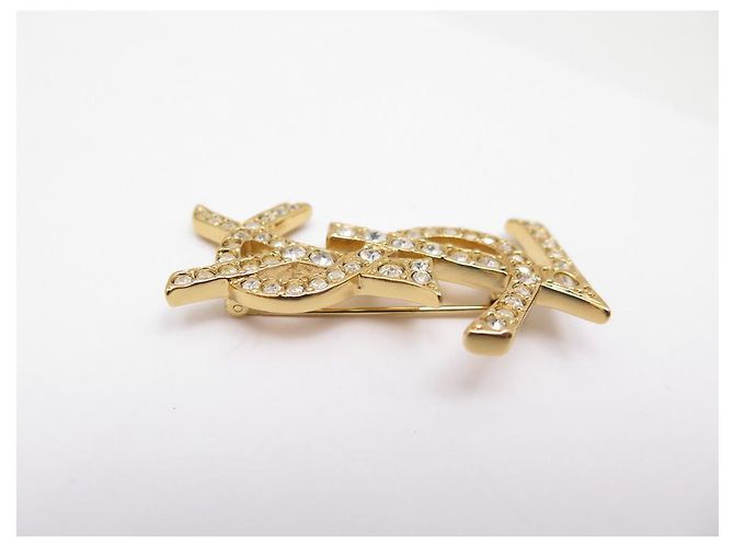 NEUE VINTAGE BROSCHE YVES SAINT LAURENT OPYUM LOGO YSL STRASS GOLD BROSCHE - Ansicht 4