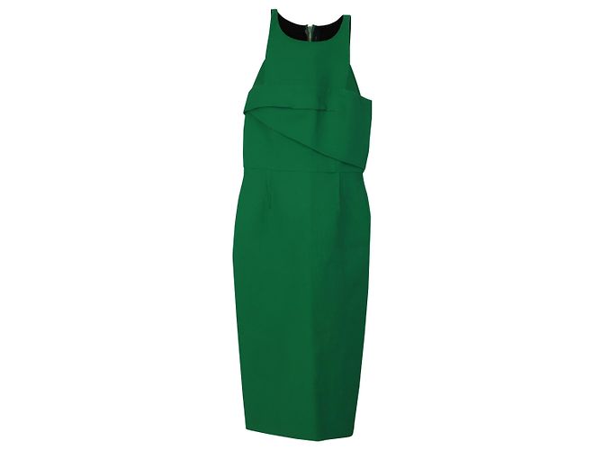 Abito midi Roland Mouret Abserley Waffle senza maniche in cotone verde - vista 5
