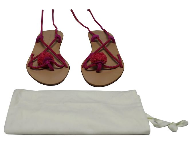 Sandalias Loeffler Randall con cordones y pompones en cuero marrón - vista 10