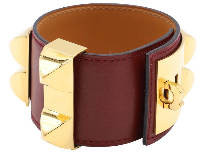 Ring Hermès Hermes Collier de Chien breite Manschette aus burgunderfarbenem Leder Bordeaux - Ansicht 2
