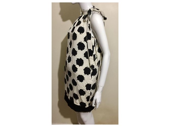Diane Von Furstenberg Elfenbein und schwarzes DvF Hermine Seidenkleid Weiß - Ansicht 2