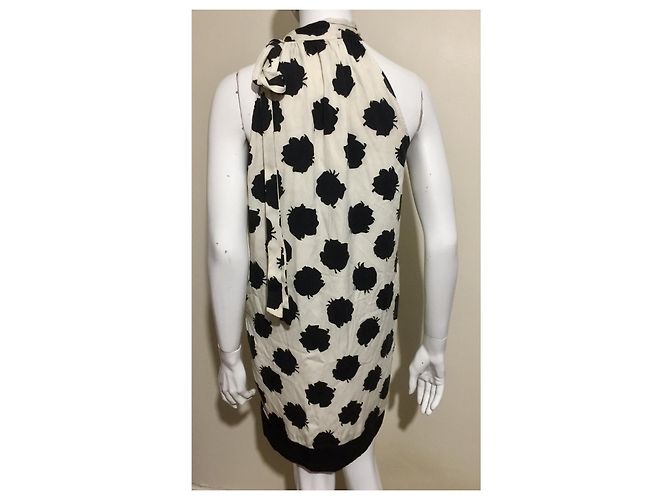 Diane Von Furstenberg Elfenbein und schwarzes DvF Hermine Seidenkleid Weiß - Ansicht 3