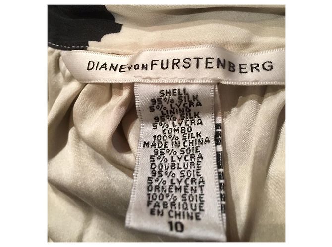 Diane Von Furstenberg Elfenbein und schwarzes DvF Hermine Seidenkleid Weiß - Ansicht 5