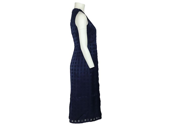 Diane Von Furstenberg Vestido midi sem manga e decote em V em seda artificial azul - vista 4