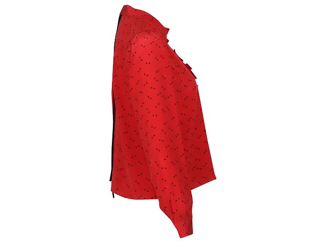 Miu Miu Polka Dot Bluse mit Rüschen aus roter Seide - Ansicht 5