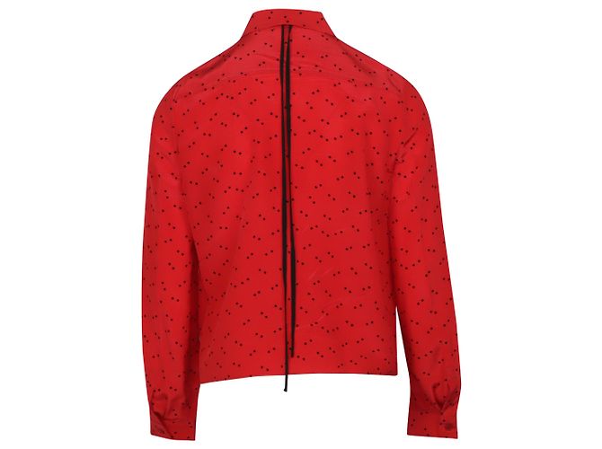 Miu Miu Polka Dot Bluse mit Rüschen aus roter Seide - Ansicht 7