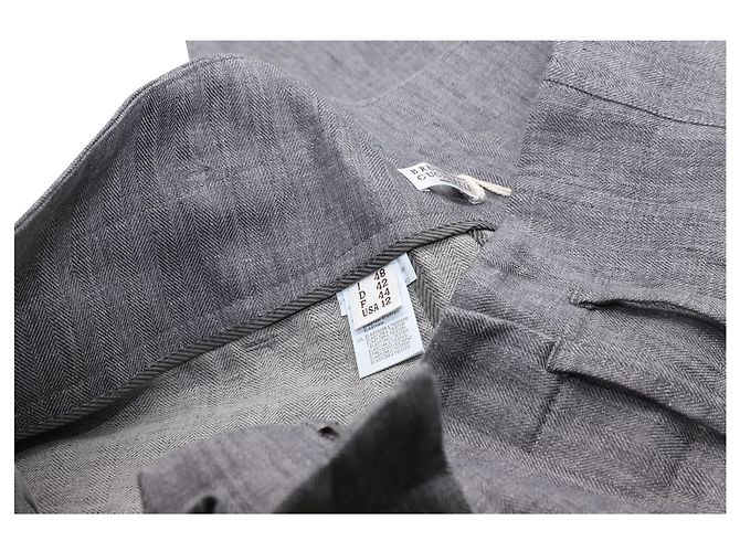 Brunello Cucinelli Kurz geschnittene, plissierte Fischgrätenhose mit geradem Bein aus grauem Leinen - Ansicht 4