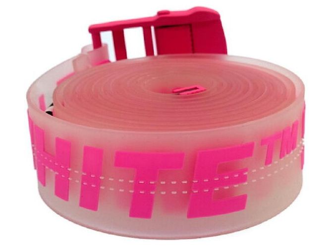 Off White [Used] OFF-WHITE 18SS Rubber Industrial Belt Rubber Industrial Logo Total Pattern Belt Pink - view 2