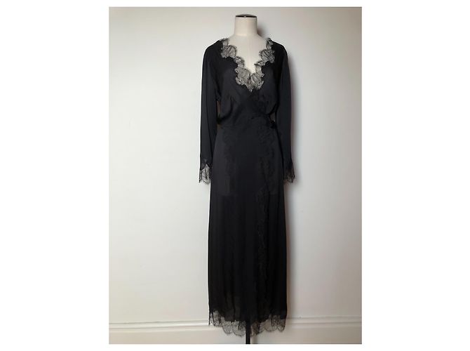 Carine Gilson Maxi robe preto de seda e renda - vista 5