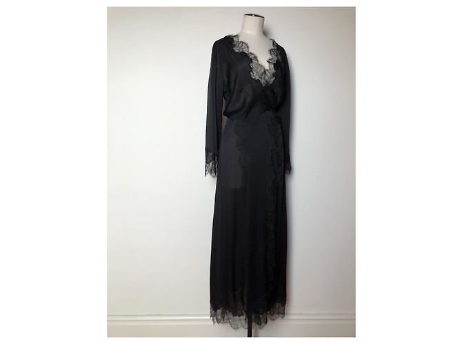 Carine Gilson Maxi robe preto de seda e renda - vista 6