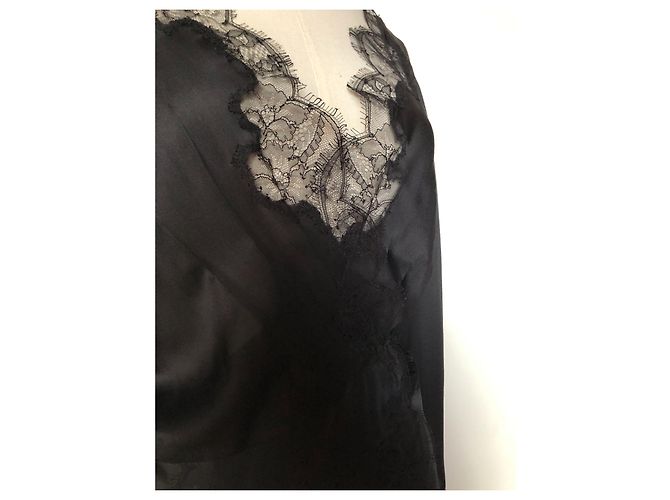 Carine Gilson Maxi robe preto de seda e renda - vista 7