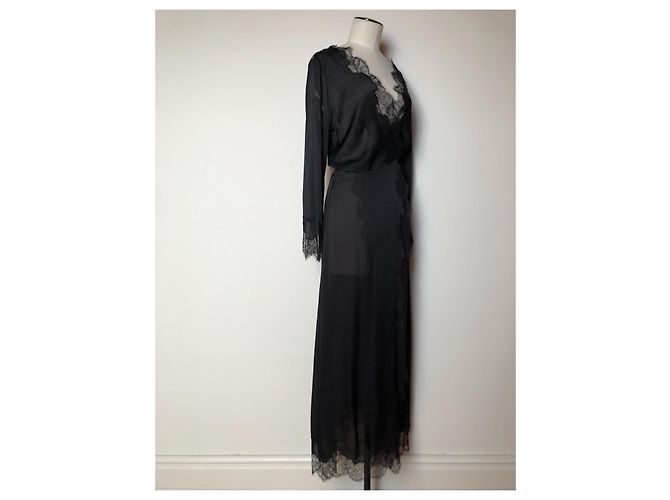 Carine Gilson Maxi robe preto de seda e renda - vista 8