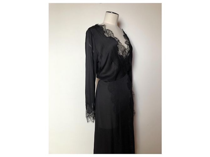 Carine Gilson Maxi robe preto de seda e renda - vista 9