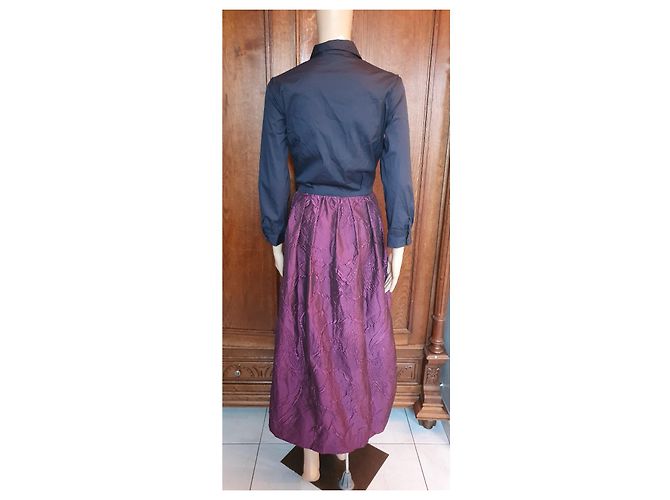 Autre Marque Abito Sara Roka Blu Navy e Bordeaux in Cotone - vista 4