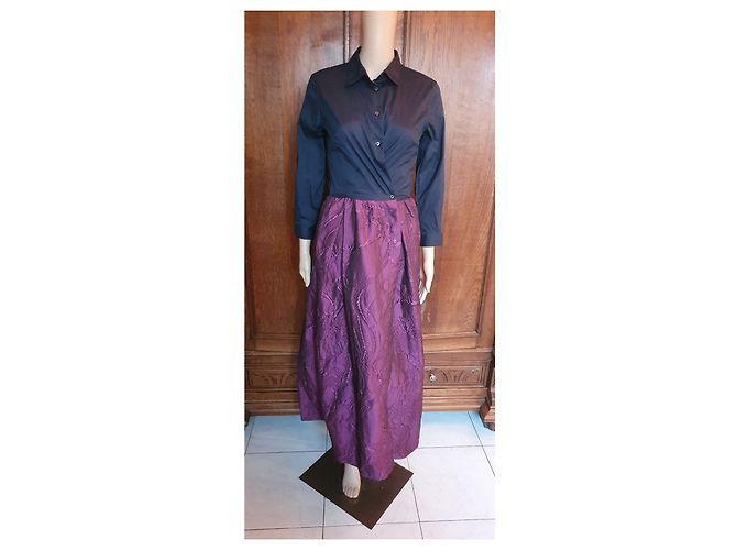 Autre Marque Abito Sara Roka Blu Navy e Bordeaux in Cotone - vista 5
