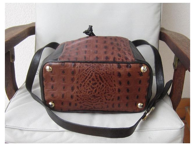 Borsa a secchiello Rodo in pelle stampata caimano nero cioccolato Marrone Castagno - vista 4