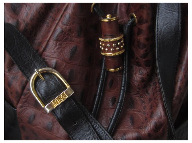 Borsa a secchiello Rodo in pelle stampata caimano nero cioccolato Marrone Castagno - vista 6