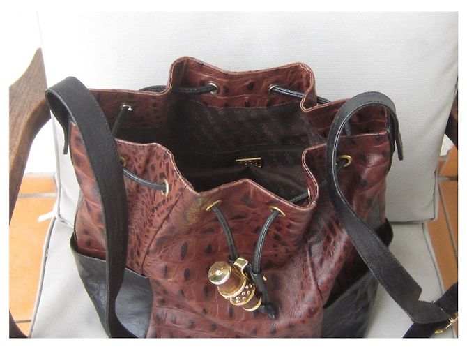 Borsa a secchiello Rodo in pelle stampata caimano nero cioccolato Marrone Castagno - vista 7