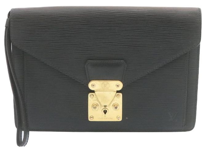 LOUIS VUITTON Pochette Epi Sellier Dragonne Nera M52612 LV Auth rz025 Nero - vista 13
