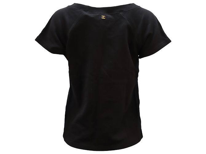 T-shirt Chanel con logo CC metallizzata in cotone nero - vista 2