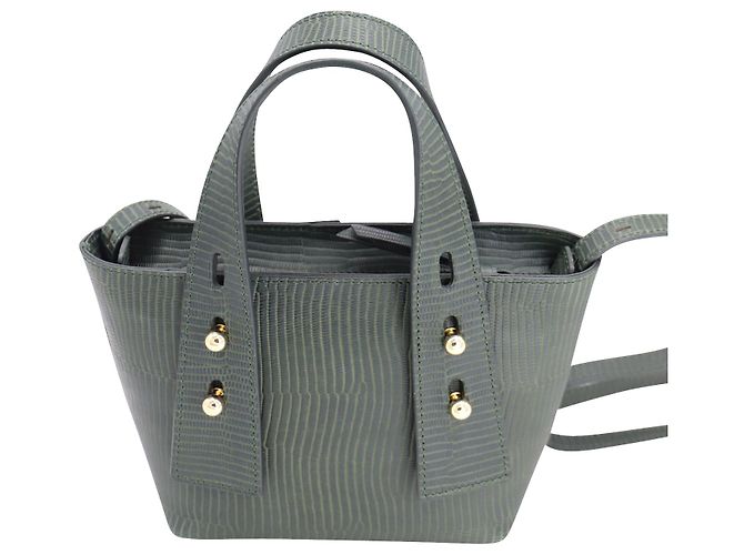 Frame Denim Mini Tote Frame Les Second em couro com relevo verde - vista 3